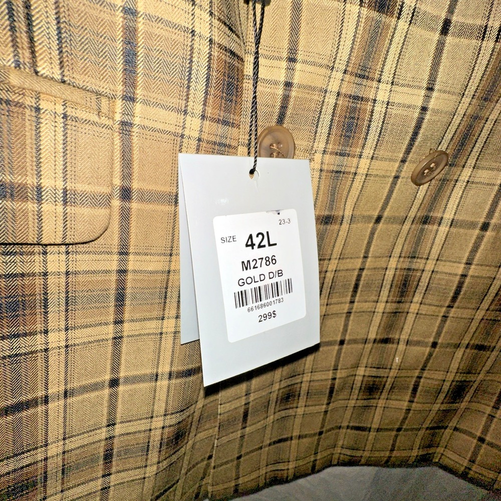 NWT Kent & Park Gold Plaid Double Breasted Suit 42L Jacket & 36L Pants - Picture 2 of 16